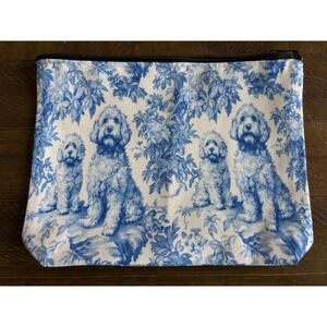 New Labradoodle Dog Makeup Accessory Toiletries Bag Pouch Blue White Toile Chic